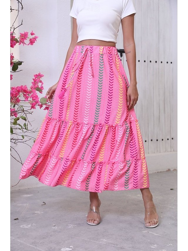 Boho Maxi Graphic High Waist Skirt - Image 1