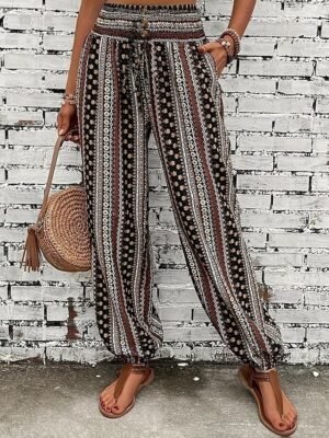 Boho Mid Waist Geometric Full Length Joggers - Image 1