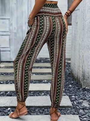 Boho Mid Waist Geometric Full Length Joggers - Image 10