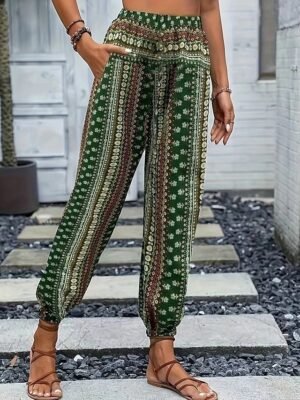 Boho Mid Waist Geometric Full Length Joggers - Image 15