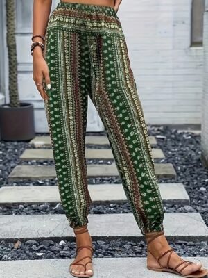 Boho Mid Waist Geometric Full Length Joggers - Image 16