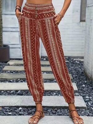 Boho Mid Waist Geometric Full Length Joggers - Image 17