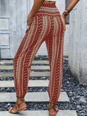 Boho Mid Waist Geometric Full Length Joggers - Image 18