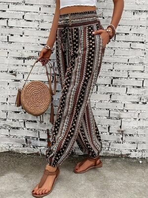 Boho Mid Waist Geometric Full Length Joggers - Image 4