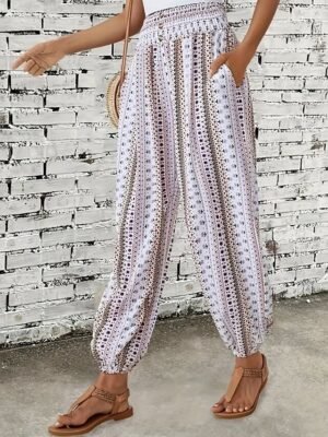 Boho Mid Waist Geometric Full Length Joggers - Image 7