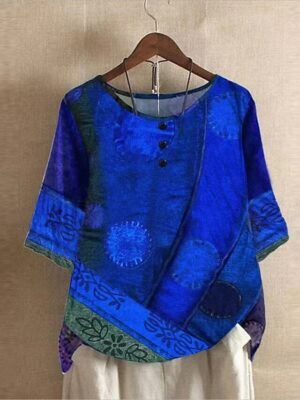 Boho Plus Size Striped Crew Neck Half Sleeve Regular Top - Image 2