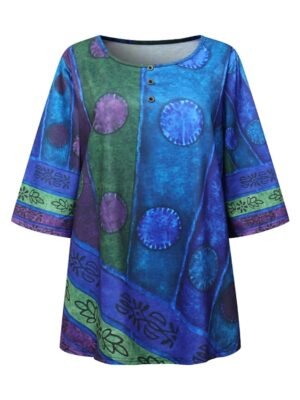 Boho Plus Size Striped Crew Neck Half Sleeve Regular Top - Image 5