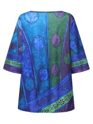 Boho Plus Size Striped Crew Neck Half Sleeve Regular Top - Image 6