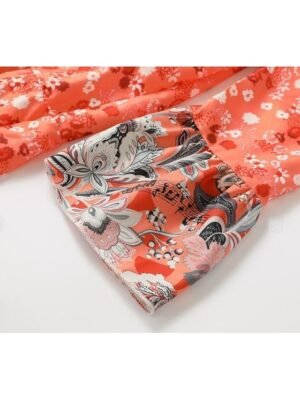 Boho Regular Fit Floral Split Neck Long Sleeve Mini Dress - Image 7