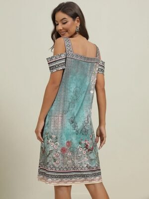 Boho Regular Fit Floral Sweetheart Short Sleeve Midi Dress - Image 17