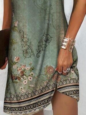 Boho Regular Fit Floral Sweetheart Short Sleeve Midi Dress - Image 3