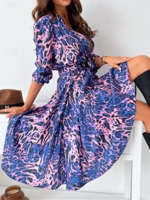 Boho Regular Fit Floral V Neck Long Sleeve Midi Dress - Image 11