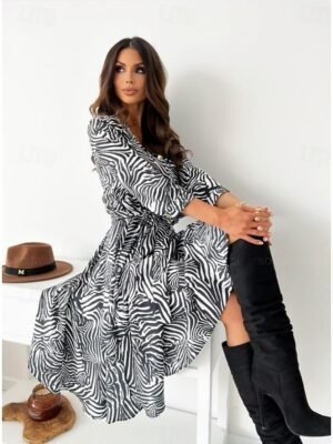 Boho Regular Fit Floral V Neck Long Sleeve Midi Dress - Image 13