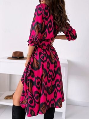 Boho Regular Fit Floral V Neck Long Sleeve Midi Dress - Image 6