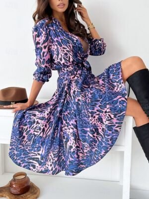Boho Regular Fit Floral V Neck Long Sleeve Midi Dress - Image 8