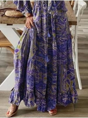 Boho Regular Fit Floral V Neck Long Sleeve Maxi Dress - Image 9