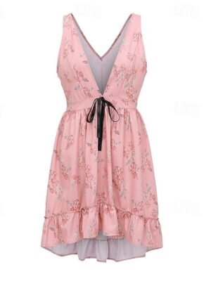 Boho Regular Fit Floral V Neck Sleeveless Mini Dress - Image 4