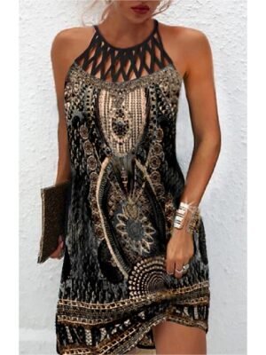 Boho Regular Fit Geometric Halter Sleeveless Mini Dress - Image 6