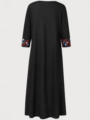 Boho Regular Fit Graphic V Neck Long Sleeve Midi Dress - Image 3