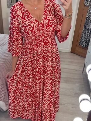 Boho Regular Fit Graphic V Neck Short Sleeve Maxi Dress - Image 1