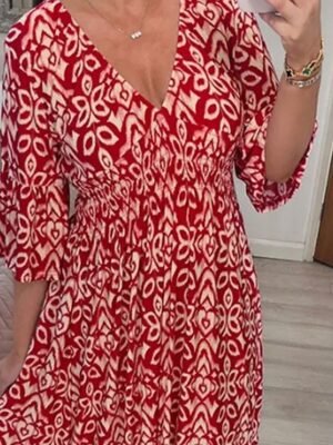 Boho Regular Fit Graphic V Neck Short Sleeve Maxi Dress - Image 3