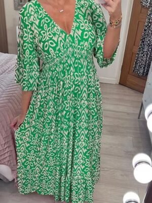 Boho Regular Fit Graphic V Neck Short Sleeve Maxi Dress - Image 4