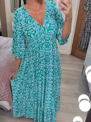 Boho Regular Fit Graphic V Neck Short Sleeve Maxi Dress - Image 5