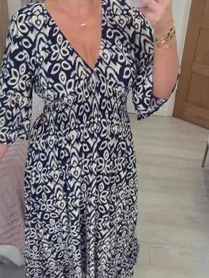 Boho Regular Fit Graphic V Neck Short Sleeve Maxi Dress - Image 6