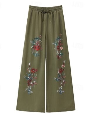 Boho Regular Fit Natural Flower Full Length Wide Leg Slacks - Image 5