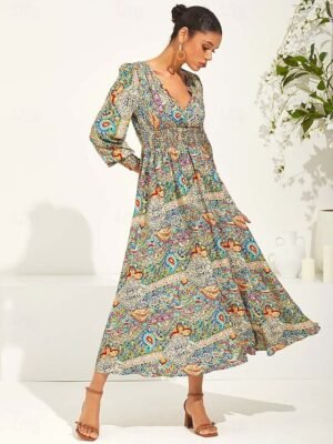 Boho Regular Fit Paisley V Neck Short Sleeve Maxi Dress - Image 14
