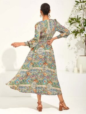 Boho Regular Fit Paisley V Neck Short Sleeve Maxi Dress - Image 19