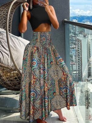 Boho Regular Fit Paisley V Neck Short Sleeve Maxi Dress - Image 20