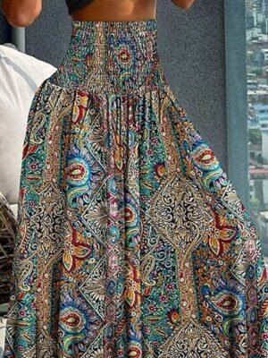 Boho Regular Fit Paisley V Neck Short Sleeve Maxi Dress - Image 21
