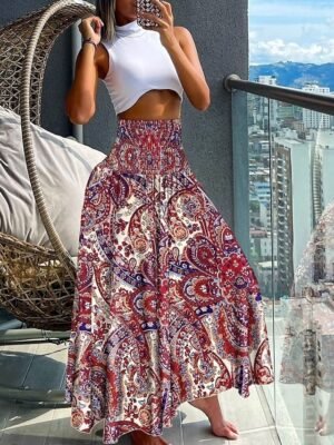 Boho Regular Fit Paisley V Neck Short Sleeve Maxi Dress - Image 23