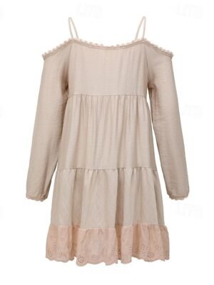 Boho Regular Fit Plain Spaghetti Strap Long Sleeve Mini Dress - Image 5