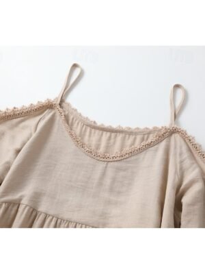 Boho Regular Fit Plain Spaghetti Strap Long Sleeve Mini Dress - Image 6