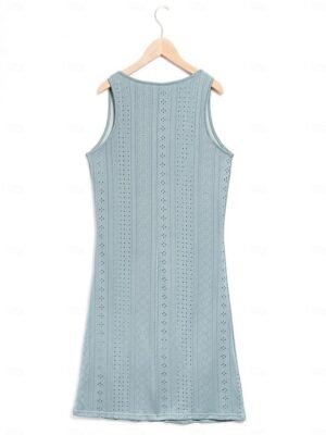 Boho Regular Fit Plain Split Neck Sleeveless Midi Dress - Image 11