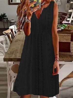 Boho Regular Fit Plain Split Neck Sleeveless Midi Dress - Image 3