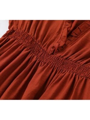 Boho Regular Fit Plain V Neck Long Sleeve Midi Dress - Image 7