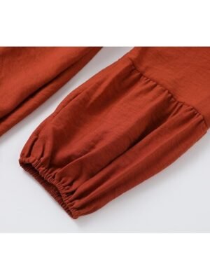 Boho Regular Fit Plain V Neck Long Sleeve Midi Dress - Image 8