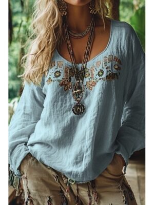 Boho Regular Flower V Neck Sleeveless Summer Blouse - Image 38