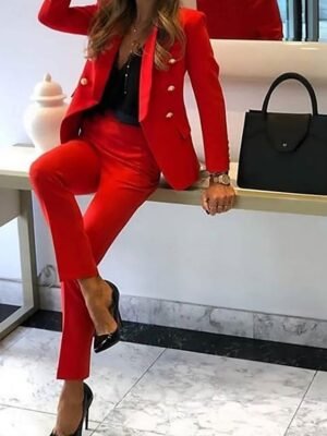 Business Regular Fit Solid Shirt Collar Long Sleeve Blazer Suit - Image 11