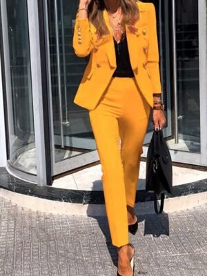 Business Regular Fit Solid Shirt Collar Long Sleeve Blazer Suit - Image 5