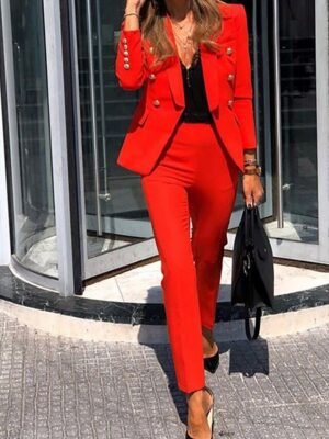 Business Regular Fit Solid Shirt Collar Long Sleeve Blazer Suit - Image 8
