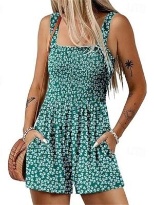 Casual Baggy Floral Sleeveless Romper Shorts - Image 1
