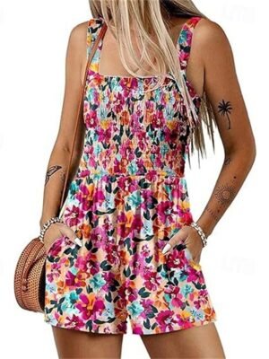 Casual Baggy Floral Sleeveless Romper Shorts - Image 10