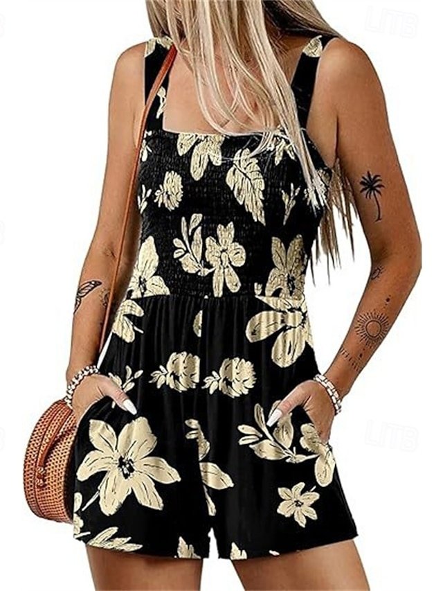 Casual Baggy Floral Sleeveless Romper Shorts - Image 2