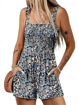 Casual Baggy Floral Sleeveless Romper Shorts - Image 3