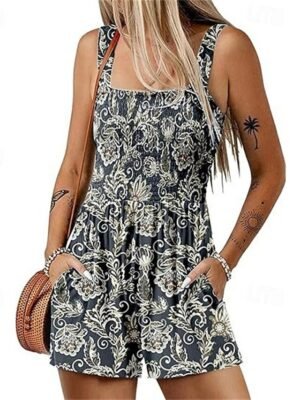 Casual Baggy Floral Sleeveless Romper Shorts - Image 4