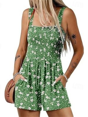 Casual Baggy Floral Sleeveless Romper Shorts - Image 5